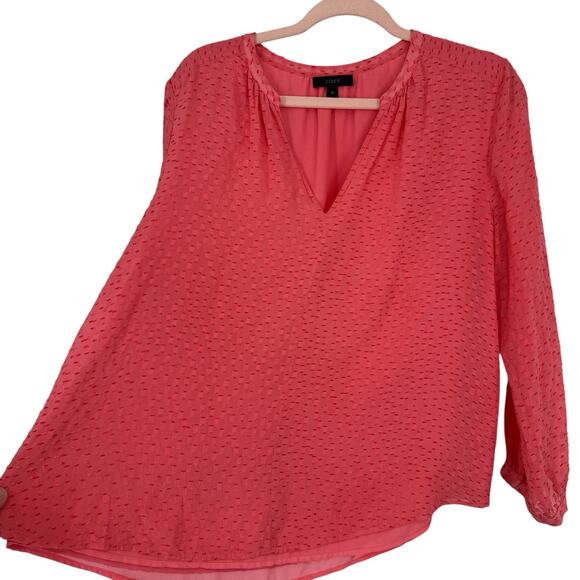 J Crew Women Plus size 16 Silk Coral Dotted Chiffon V Neck Popover Blouse E7788 - Picture 10 of 10